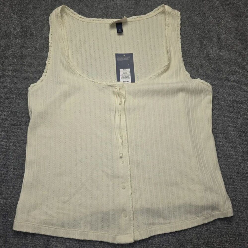 Women’s XXL Cream Pointelle Button Front Tank Top